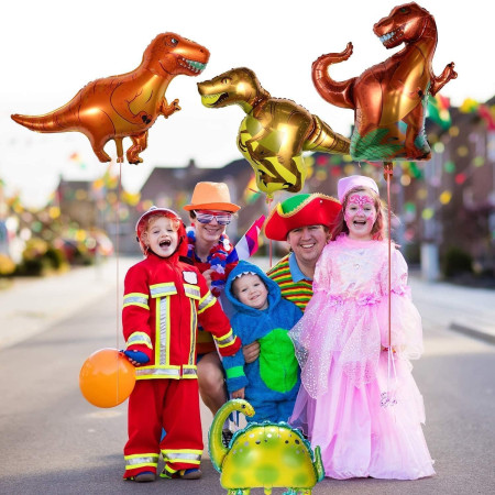 Balon din Folie Metalizata, Cyrax, Mini Figurine Dinozauri, Model Velociraptor, Tematica Aniversare, 48x43 cm, Ambalaj Individual, Pai Inclus, Umflare cu Aer sau Heliu, Multicolor