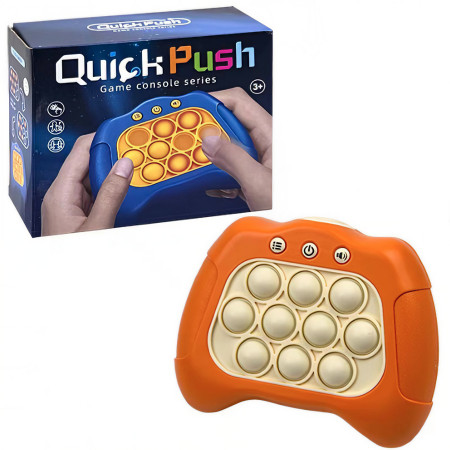 Joc Pop It, Cyrax, consola, joc interactiv, antistres, cu baterii, Abs si silicon, Portocaliu, 12 x 10 x 5.8 cm