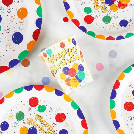 Pahare Cartonate pentru Petreceri, Cyrax, Set 10 Pahare Cartonate pentru Zile de Nastere si Aniversari, Model HAPPY BIRTHDAY, 230 ml, 8.6 x 7.5 cm, Multicolor