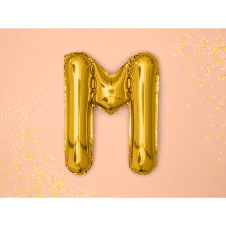 Balon Folie Metalizata Litera M, Cyrax, 80 cm, Umflati cu Heliu sau Aer, Ambalaj Individual, Pai inclus, Auriu