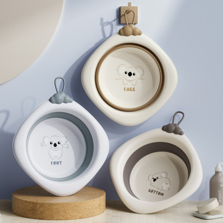 Cada Pliabila pentru Baie pentru Copii, Cyrax, Cadita pentru Bebelusi, Model Romb Koala, Gri, 30x30x3.5 cm, 4L