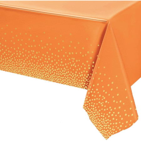 Fata de Masa, Cyrax, din PEVA, Imprimeu Buline Aurii, 137 x 274 cm, Impermeabila, Fara Pete, Curatare Rapida, Portocaliu