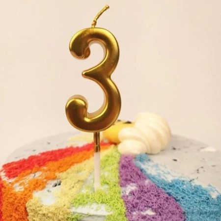 Lumanare de Tort, Cyrax, Model Cifra 3, Party, 4.5 x 2.5 cm, din Parafina, Auriu