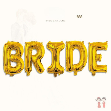 Set Baloane din Folie Metalizata, Cyrax, Model Scris Bride, Litere de 40 cm, Tema Iubire, Baloane Party, Ambalaj Individual, Pai Inclus, Umflare cu Aer sau Heliu, Auriu