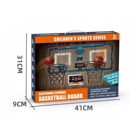 Set 2 Cosuri de Baschet pentru Copii, Cyrax, cu Tablou de Bord Electronic, Pentru 2 Jucatori, Minge, Pompa, 2 Moduri, Interior/Exterior, Inel Metalic si Rabatabil cu Arc, Luminos, 60x31x6 cm, Multicolor