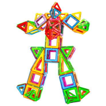Set 60 Piese Magnetice de Constructie, Cyrax, Piese Mari, Magnetic Blocks, Forme Geometrice, 3 Ani, ABS, Magnet, 22 x 17.2 x 8.5 cm, Multicolor