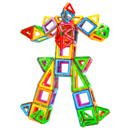 Set 60 Piese Magnetice de Constructie, Cyrax, Piese Mari, Magnetic Blocks, Forme Geometrice, 3 Ani, ABS, Magnet, 22 x 17.2 x 8.5 cm, Multicolor