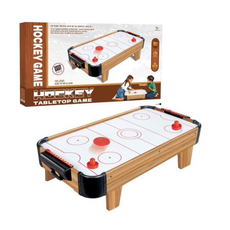 Masa Air Hockey Graffiti cu Picioare Scurte, Cyrax, Lemn, 2 Pucuri, Tabela Scor, 2 Impingatoare, 76x38x21.5 cm, Maro