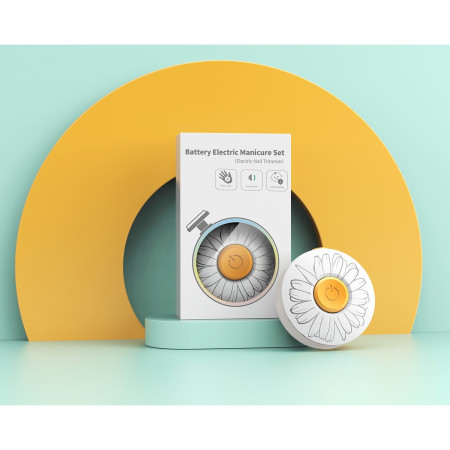 Set Pila Electrica pentru Copii si Bebelusi, Cyrax, ABS, Incarcare USB, Model cu Flori, 6 Accesorii, cu Lumina LED, Alb