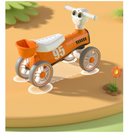 Bicicleta fara pedale pentru copii Cyrax, cu lumini si muzica, 4 roti, varsta 1-3 ani, material PP, 63 x24 x41 cm, portocaliu