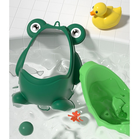 Pisoar pentru Baieti, Cyrax, 0-8 Ani, in Forma de Broasca, Perie Inclusa, Montare pe Perete, Carlig Autoadeziv Inclus, 29 x 22.5 cm, Verde