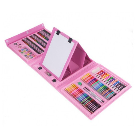 Set 208 Piese, Complet pentru Pictura si Desen, Cyrax, Tip Servieta, 3-12 Ani, 40.5 x 5 x 30 cm, Roz