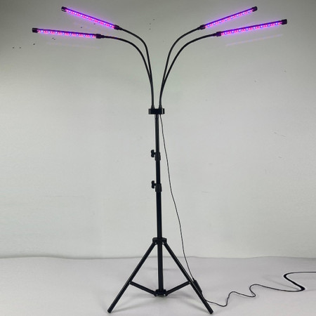 Lampa UV pentru cresterea plantelor,  4 capete, putere 30W, 108 LED-uri Lampa cu lumina Ultra-Violet, Lampa cu Picior Ajustabil pana la 2 m, Lumina UV Mov