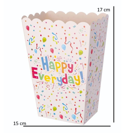 Set 6 Cutii de PopCorn, Cyrax, Model Happy Everyday, 17 x 15 cm, Multicolor