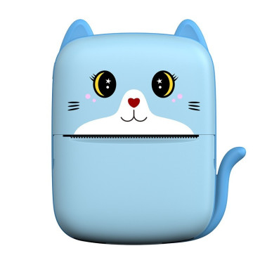 Mini Imprimanta Foto Portabila, Cyrax, Incarcare USB, Bluetooth, Model Pisicuta, Print Alb-Negru, Albastru