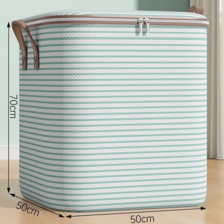 Cutie de Depozitare cu Fermoar,  Pliabila, Maner Ranforsat, Fermoar Rezistent, pentru Haine, Paturi, Plapume, Perne, Lenjerii de Pat, Jucarii, 50x50x70 cm, 180 Litri, in Dungi, Verde