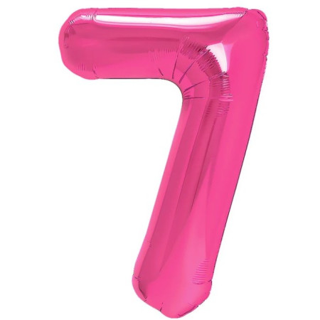 Balon din Folie Metalizata Cyrax, Figurina Cifra, Tema Aniversare 40 cm, Ambalaj Individual, Pai inclus, Umflare cu Aer sau Heliu, Roz, Cifra 7