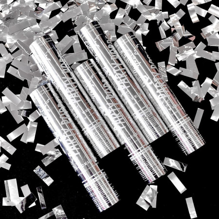 Tub de Confetii, Cyrax, Party Popper, 30x5 cm, Confetii Lucioase Rezistente la Foc, Eliberare prin Rasucire, Argintiu