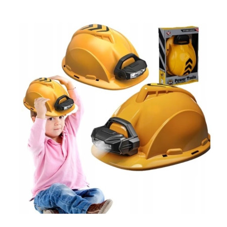 Casca Protectie cu Lanterna de Jucarie pentru Copii, Cyrax, Material Plastic, Interactiv, Distractiv, 29.5x19.5x6.5 cm, Portocaliu