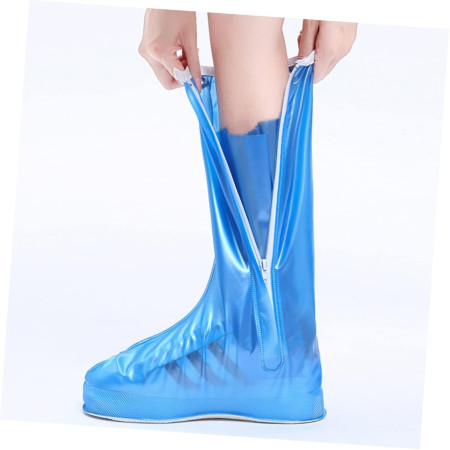 Protectie Incaltaminte pentru Ploaie si Noroi,  Impermeabila, Talpa Antiderapanta, cu Fermoar si Capsa, Inaltime 40 cm, Marime XXXL 44-45, Albastru