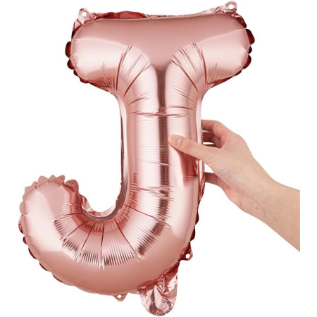Balon Folie Metalizata Litera J, Cyrax, 40 cm, Umflati cu Heliu sau Aer, Ambalaj Individual, Pai inclus, Rose Gold