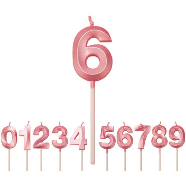 Lumanare Cifra 6, Cyrax, Model Diamond, 5 x 3.4 cm, Roz