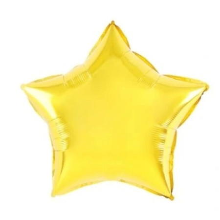 Balon din Folie Metalizata, Cyrax, Figurina Stea, Model Simplu, Tematica Aniversare, 40 cm, Ambalaj Individual, Pai Inclus, Umflare cu Aer sau Heliu, Auriu