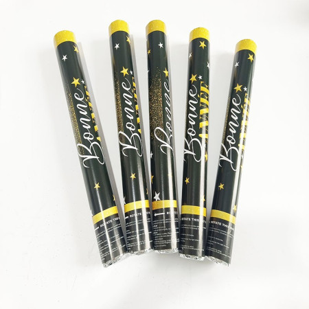 Tub de Confetii, Cyrax, Bonne Annee, 60x5 cm, Confetii Stelute din Aluminiu, Auriu/Argintiu