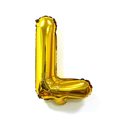 Balon Folie Metalizata Litera L, Cyrax, 80 cm, Umflati cu Heliu sau Aer, Ambalaj Individual, Pai inclus, Auriu