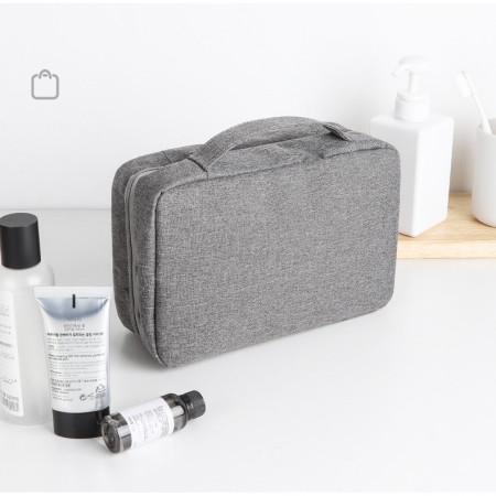 Geanta cosmetice voiaj, Cyrax, material textil, impermeabil, Gri, 12.5 x 9 x 22 cm