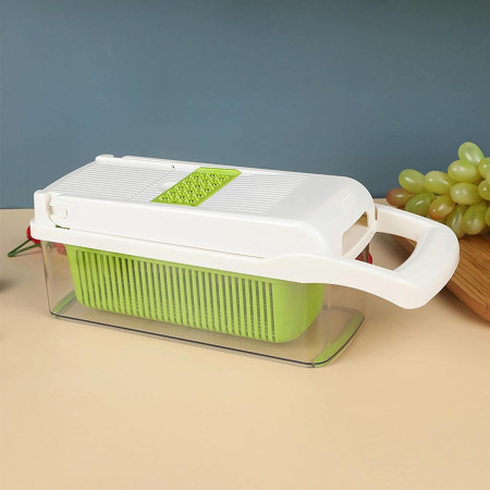 Feliator Multifunctional, Cyrax, Razatoare, 8 in 1, pentru Fructe si Legume, 10 Piese, Lame de Inox, Recipient Stocare, Separator Oua, Protectie Mana, ABS, 67.5x38.5x49.5 cm, Verde/Alb