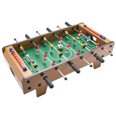 Mini Masa de Fotbal cu Teren si 18 Jucatori Cyrax, 6 Manere, cu Tablou pentru Scor, din Metal, Lemn si ABS, 50 x 25 x 16 cm, cu Picioruse, pentru copii/adulti