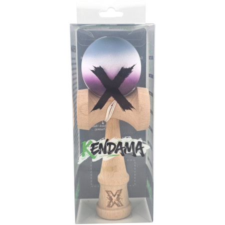 Kendama X Originala, Profesionala, Cyrax, Rubber Grip, din Lemn, 18 cm, Gri/Alb/Mov