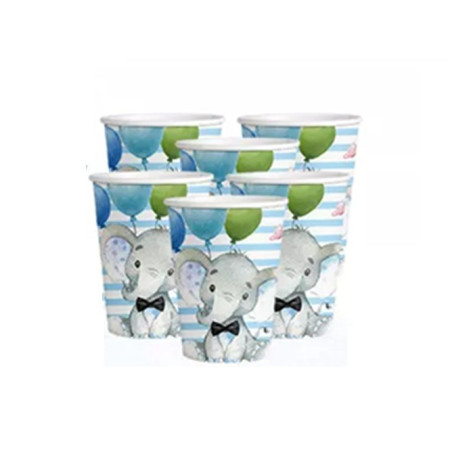 Set 10 Pahare, Cyrax, Imprimeu Elefant, din Carton, 7.5 x 8.5 cm, Albastru