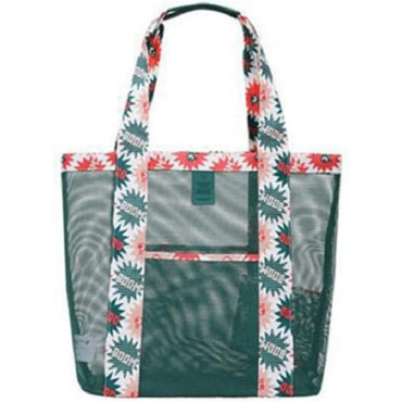 Geanta de Plaja, Cyrax, din Plasa Transparenta, Imprimeu Boom, 43 x 10 x 33 cm, Model pentru Umar, Lungime Inferioara 33 cm, Verde