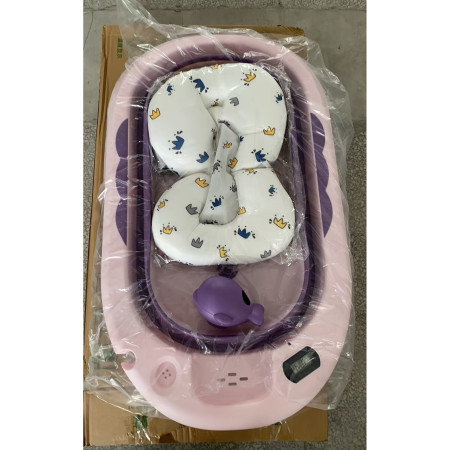 Cada de Baie, Cyrax, pentru Copii 0 luni - 6 Ani, cu Termometru, Pliabila, Perna Suport Inclusa, din Plastic, 81.5 x 49 x 21.5 cm, Mov