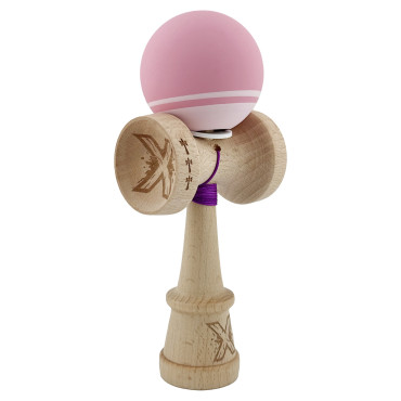 Kendama X Originala, Profesionala, Cyrax, Rubber Grip, Cupe Mari KING SIZE V3, Gaura in Baza, Rulment Metalic, din lemn 18 cm, Ata 62/65 cm, Bicolor Roz/Roz deschis
