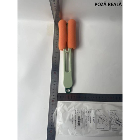 Perie de Curatat Pahare, Cani, Sticle, Cyrax, cu Maner Lung si Burete, Accesorii pentru Spalarea Paielor si Capacelor, usor de Agatat, 27.5x11.4x6cm, Verde