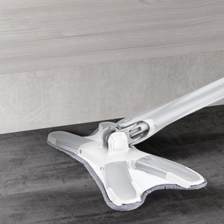 Mop Plat,  cu Sistem de Stoarcere, 2 Lavete Incluse, Lungime Telescopica 140 cm, Argintiu