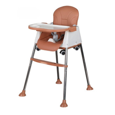 Scaun de Masa Pliabil 3in1, Cyrax, Reglabil, Multifunctional, 3 Pozitii, Masuta si Husa Detasabile, Roti, Centura de Siguranta, Ajustare Inaltime, Maro