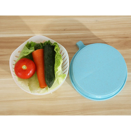 Bol Feliator pentru Salata, Cyrax, Castron Multifunctional pentru Legume si Fructe, pentru Spalat si Taiat Legumele, cu Scurgere si Tocator, Ergonomic, Protectie pentru Maini, 21x18.5x11.5 cm, Albastru