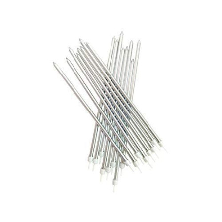 Set 6 Lumanari de Tort, Cyrax, din Parafina, 11 x 0.4 cm, Lucioase, Argintiu