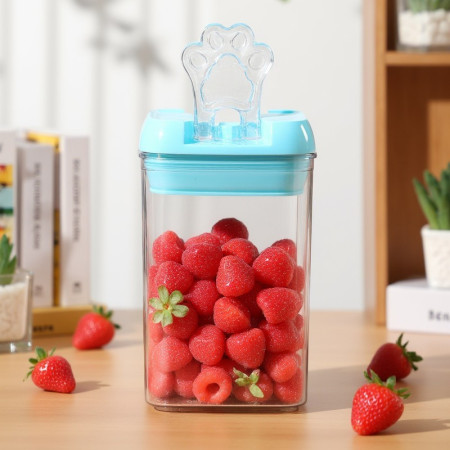 Set 5 Cutii de Depozitare Alimente, Cyrax, 1 x 500ml, 2 x 800ml, 1 x 1200ml, 1 x 1900ml, Capac Albastru, din PP+PET, Inchidere Ermetica, Transparent