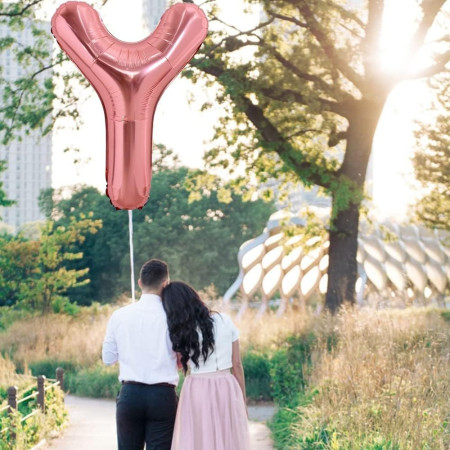 Balon Folie Metalizata Litera Y, Cyrax, 100 cm, Umflati cu Heliu sau Aer, Ambalaj Individual, Pai inclus, Rose Gold