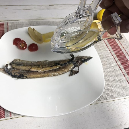 Storcator de Citrice Manual, Cyrax, Rezistente, Usor de Folosit si Depozitat, Durabil, Calitativ, 12x5.2 cm, Model Peste, Transparent