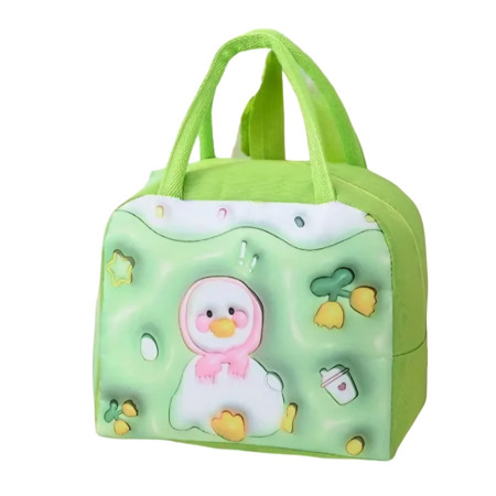 Geantă Frigorifică, Cyrax, cu Desene Animate 3D, Portabilă pentru Copii, de Prânz, din Pânză Oxford, 23x13x19 cm, Model Ratusca, Verde