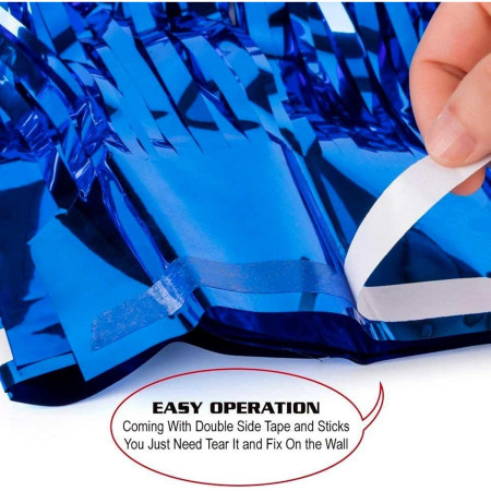 Perdea Franjurata, Cyrax, Model Decor Petrecere, pentru Fundal de Poze, Amenajare Colorata a Petrecerii, Dimensiune 100x200 cm, Albastru Inchis