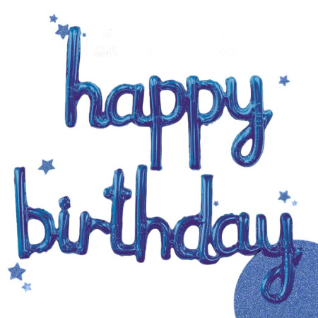 Set Baloane din Folie Metalizata, Cyrax, Model Happy Birthday, 45x85 cm, 45x124cm, Baloane Party, Ambalaj Individual, Pai Inclus, Umflare cu Aer sau Heliu, Albastru