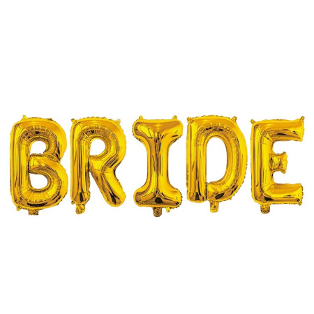 Set Baloane din Folie Metalizata, Cyrax, Model Scris Bride, Litere de 100 cm, Tema Iubire, Baloane Party, Ambalaj Individual, Pai Inclus, Umflare cu Aer sau Heliu, Auriu