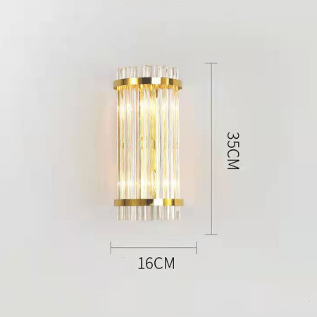 Lampa de Perete in Interior,  Lampa de Lux pentru Decor de Interior, Corp de Iluminat Tip aplica, din Inox Auriu si Cristal, Lumina Calda Rece Neutra, 35 x 16 cm, Ideal pentru Camere Mici si Medii, Transparent Auriu